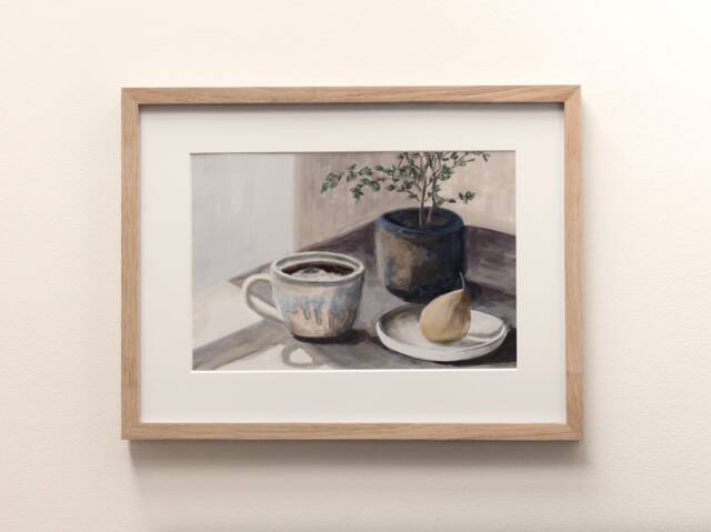 Coffee Cup & Pear Still Life Print, Australian Farmhouse Decor - image 1