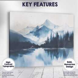 Blue Watercolour Snowy Mountain Lake Forest Reflection Landscape Canvas Wall Art Print Decor Picture Ready To Hang - thumbnail 1