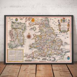 Old England & Ireland Map, 1676 - Invasions & Civil Wars Since 1066 British Isles & Great Britain Wall Art Framed Or Unframed - thumbnail 1