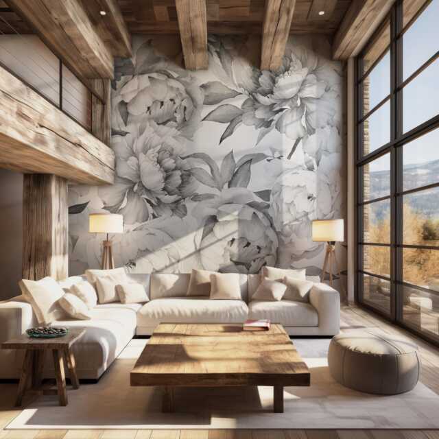 Giant Black & White Peony Removable Wallpaper-Peel Stick Wallpaper-Wall Mural Wallpaper - Pre-Pasted Floral Wallpaper - image 1