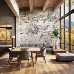 Giant Black & White Peony Removable Wallpaper-Peel Stick Wallpaper-Wall Mural Wallpaper - Pre-Pasted Floral Wallpaper - thumbnail 2