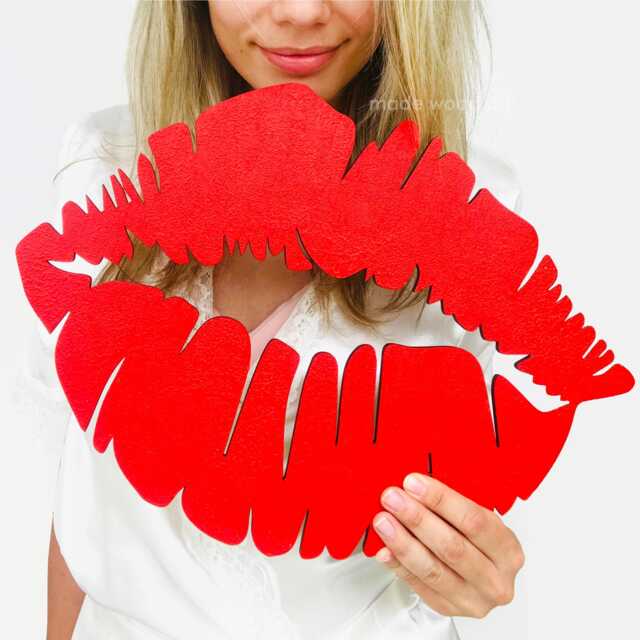 Red Lips Wall Art, Wood Kissing Sign, Makeup Hanging, Beauty Studio, Preppy Dorm Room Decor, Girly Gifts, Pop Bedroom Decor - image 1