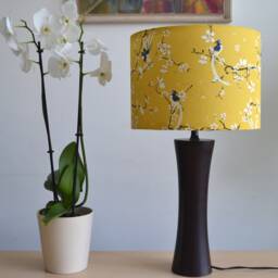 Yellow Cherry Blossom & Bird Print Cotton Fabric Lampshade, Floral Table Lamp, Pendant Light, Yellow Flower Light - thumbnail 3