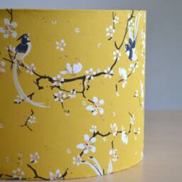 Yellow Cherry Blossom & Bird Print Cotton Fabric Lampshade, Floral Table Lamp, Pendant Light, Yellow Flower Light - thumbnail 2