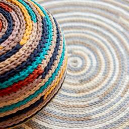 Knitted Multicolored Pouf, Round Nursery Pouf Chair, Crochet Casual Unique Original Stuffed Personalized Design - thumbnail 4