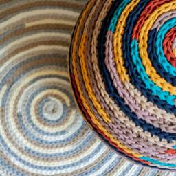 Knitted Multicolored Pouf, Round Nursery Pouf Chair, Crochet Casual Unique Original Stuffed Personalized Design - thumbnail 2