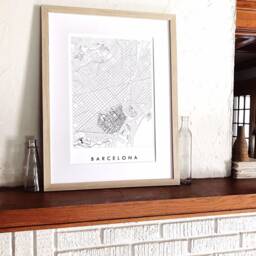 Barcelona Map Street Spain City Drawing Black & White - Art Print Wedding Anniversary Gift Mediterranean Europe Travel Wall Decor - thumbnail 4