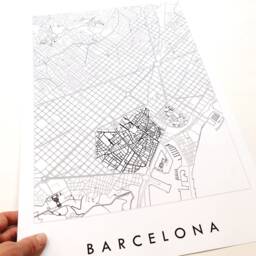 Barcelona Map Street Spain City Drawing Black & White - Art Print Wedding Anniversary Gift Mediterranean Europe Travel Wall Decor - thumbnail 3