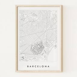 Barcelona Map Street Spain City Drawing Black & White - Art Print Wedding Anniversary Gift Mediterranean Europe Travel Wall Decor - thumbnail 1