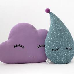 New Baby Gift, Kids Throw Pillow Set, Cloud & Raindrop Cot Cushion For Sky Nursery Decor Teepee Accessories Purple With Teal Toddler Room - thumbnail 2
