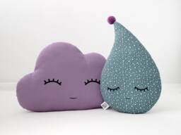 New Baby Gift, Kids Throw Pillow Set, Cloud & Raindrop Cot Cushion For Sky Nursery Decor Teepee Accessories Purple With Teal Toddler Room - thumbnail 1
