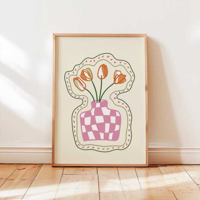 Tulip Flower Vase Art Print, Bold Colourful Wall Artwork, Gift Ideas, Unframed Prints - image 1