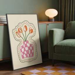 Tulip Flower Vase Art Print, Bold Colourful Wall Artwork, Gift Ideas, Unframed Prints - thumbnail 3