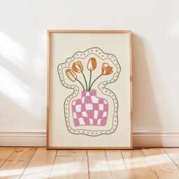 Tulip Flower Vase Art Print, Bold Colourful Wall Artwork, Gift Ideas, Unframed Prints - thumbnail 1