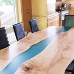 Live Edge River Table - Epoxy Resin Dining Custom Hardwood Furniture - thumbnail 3