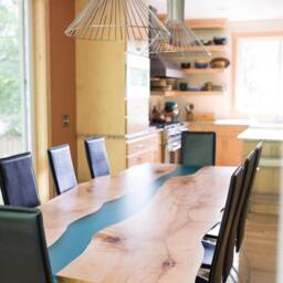 Live Edge River Table - Epoxy Resin Dining Custom Hardwood Furniture - thumbnail 2