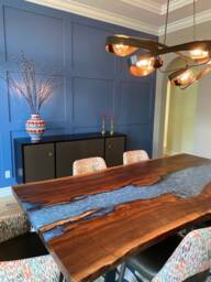 Live Edge River Table - Epoxy Resin Dining Custom Hardwood Furniture - thumbnail 1
