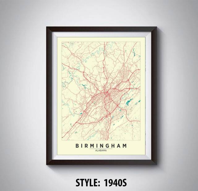 Birmingham Al Map Art Print Vintage Style Travel Poster - image 1