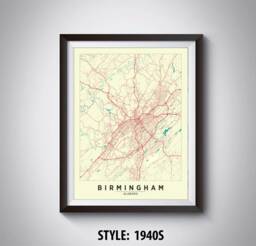 Birmingham Al Map Art Print Vintage Style Travel Poster - thumbnail 1