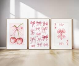 Set Of 3 Pink Bows Wall Art. Trendy Dorm Prints. Preppy Poster. College Apartment Decor, Watercolor Bows. Coquette Girly - thumbnail 1