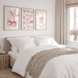 Set Of 3 Pink Bows Wall Art. Trendy Dorm Prints. Preppy Poster. College Apartment Decor, Watercolor Bows. Coquette Girly - thumbnail 2