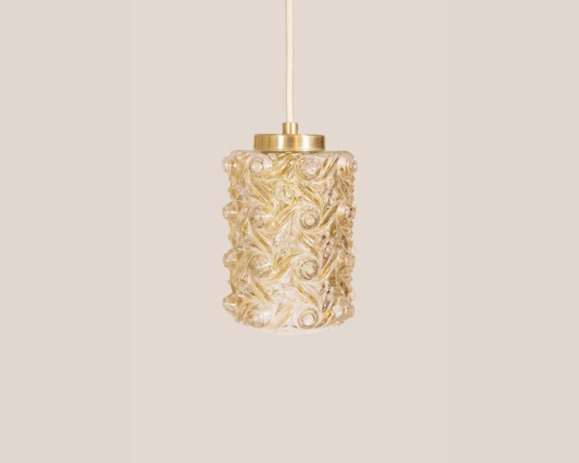Angelina Vintage Pendant Light Handcrafted Glass Lamp Ribbed Retro Ceiling Fixture Yugoslavia Gold Brass - image 1