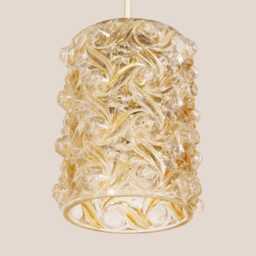 Angelina Vintage Pendant Light Handcrafted Glass Lamp Ribbed Retro Ceiling Fixture Yugoslavia Gold Brass - thumbnail 3
