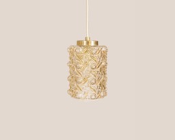 Angelina Vintage Pendant Light Handcrafted Glass Lamp Ribbed Retro Ceiling Fixture Yugoslavia Gold Brass - thumbnail 1