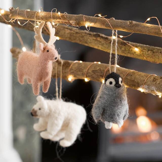 Nordic Felt Christmas Decorations - Penguin, Polar Bear, Reindeer, Decor, Gift Idea, Food Ornament, Stocking Filler - image 1