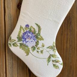 Vintage Linen Christmas Stocking - Upcycled Floral On Off-White Background Farmhouse - thumbnail 3