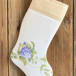 Vintage Linen Christmas Stocking - Upcycled Floral On Off-White Background Farmhouse - thumbnail 2