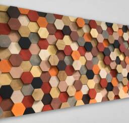 Honeycomb Wood Wall Art - Reclaimed Pine, Hexagonal Mosaic - thumbnail 1