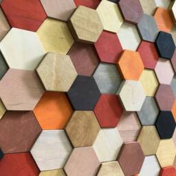 Honeycomb Wood Wall Art - Reclaimed Pine, Hexagonal Mosaic - thumbnail 4