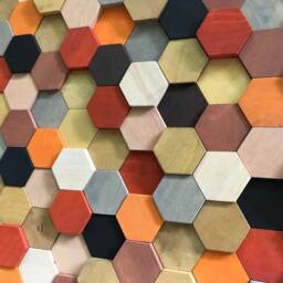Honeycomb Wood Wall Art - Reclaimed Pine, Hexagonal Mosaic - thumbnail 3