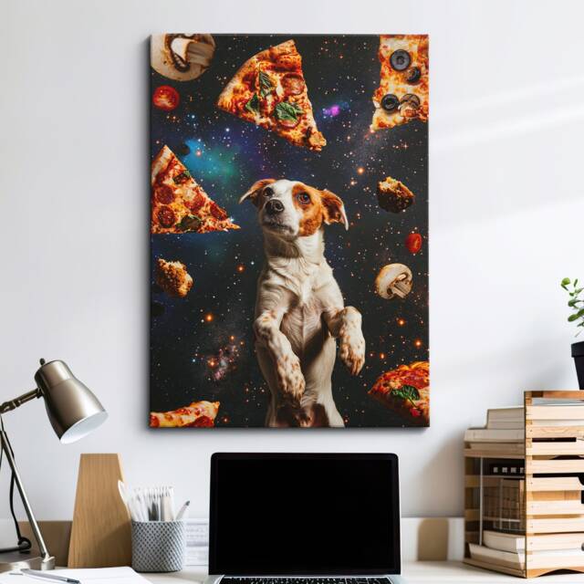 Jack Russel Eating Pizza in Space Dog Painting Framed Poster Print Or Canvas Wall Decor Art Bedroom Home Interior Gift For Pet Lover - image 1