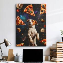 Jack Russel Eating Pizza in Space Dog Painting Framed Poster Print Or Canvas Wall Decor Art Bedroom Home Interior Gift For Pet Lover
