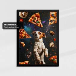 Jack Russel Eating Pizza in Space Dog Painting Framed Poster Print Or Canvas Wall Decor Art Bedroom Home Interior Gift For Pet Lover - thumbnail 2