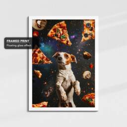 Jack Russel Eating Pizza in Space Dog Painting Framed Poster Print Or Canvas Wall Decor Art Bedroom Home Interior Gift For Pet Lover - thumbnail 3