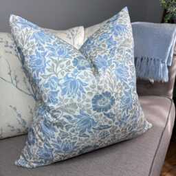 Decorative Cushion Cover, Floral Pillow Case, Blue & Grey Throw Country Decor, Pattern - Designer Fabric Cotton - thumbnail 1