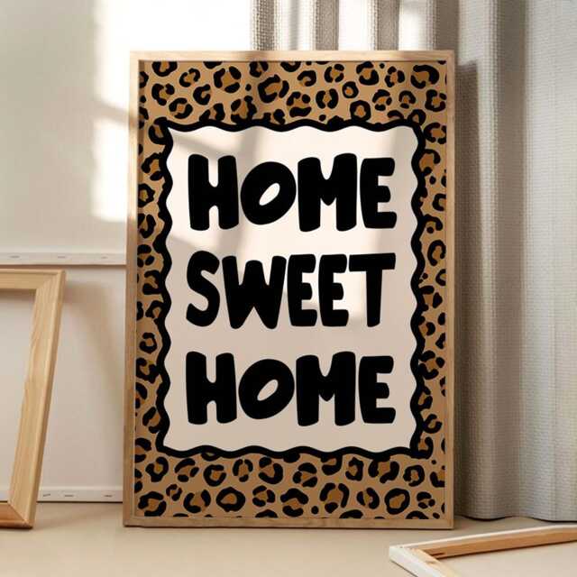 Home Sweet Leopard Print Art Canvas Poster, Trendy Wall Art, Aesthetic Decor, Retro Printed Gift - image 1