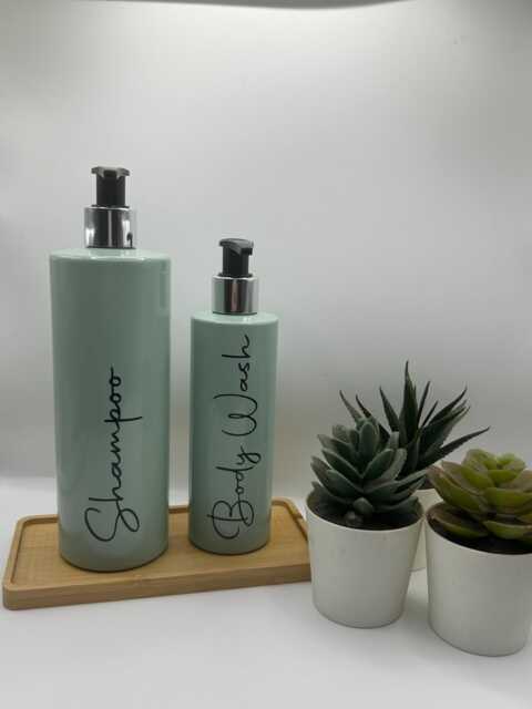 Personalised Sage Green Soap Dispenser Bottle With Black/Silver Pump 250Ml & 500Ml - image 1