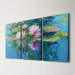 Lily Pads Aquascape Planted Pond Wall Art, Vibrant Canvas Split Painting, Nature Decor, Water Lilly Landscape, Living Room Decor Art - thumbnail 1