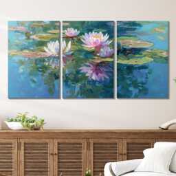 Lily Pads Aquascape Planted Pond Wall Art, Vibrant Canvas Split Painting, Nature Decor, Water Lilly Landscape, Living Room Decor Art - thumbnail 2