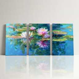 Lily Pads Aquascape Planted Pond Wall Art, Vibrant Canvas Split Painting, Nature Decor, Water Lilly Landscape, Living Room Decor Art - thumbnail 3