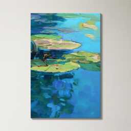 Lily Pads Aquascape Planted Pond Wall Art, Vibrant Canvas Split Painting, Nature Decor, Water Lilly Landscape, Living Room Decor Art - thumbnail 4