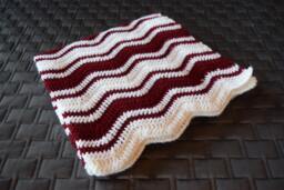 Hand Crocheted Maroon & White Ripple Baby Blanket - thumbnail 1