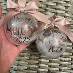 Personalised Filled Bauble - First Christmas Name -Baby Gift 2025 Feather/Tinsel/Snow - thumbnail 4