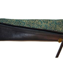 Leather Pencil Case Diagonal Black Nappa & Fabric Green Gold Pen For 14 Pens 20 ?? 6 cm Handmade Unique - thumbnail 4