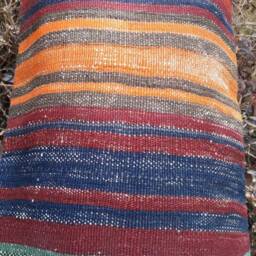 Set Of 2 Vintage Turkish Lumbar Pillows Striped Oushak Rug Pillows - 14x26 - thumbnail 4
