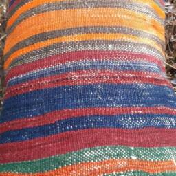 Set Of 2 Vintage Turkish Lumbar Pillows Striped Oushak Rug Pillows - 14x26 - thumbnail 3